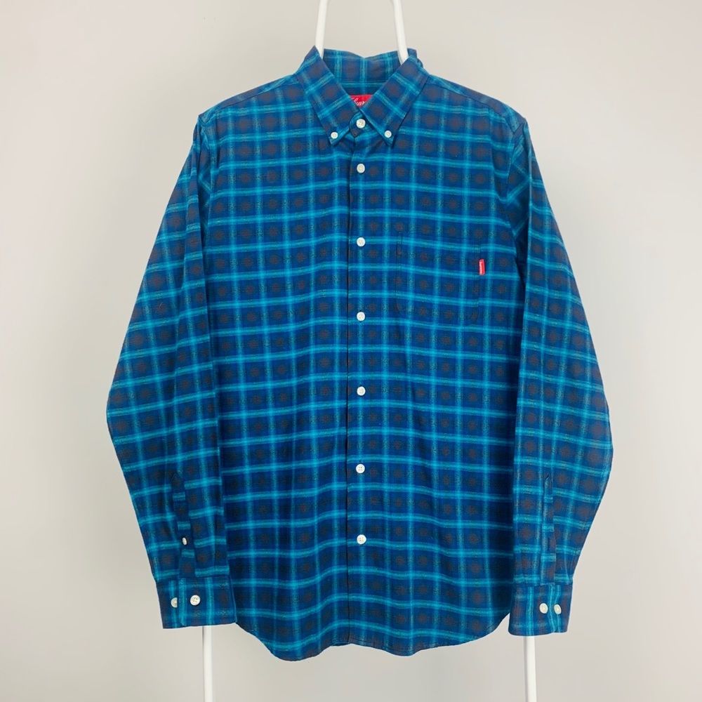 Supreme Flannel Button Down Shirt Blue Teal Medium